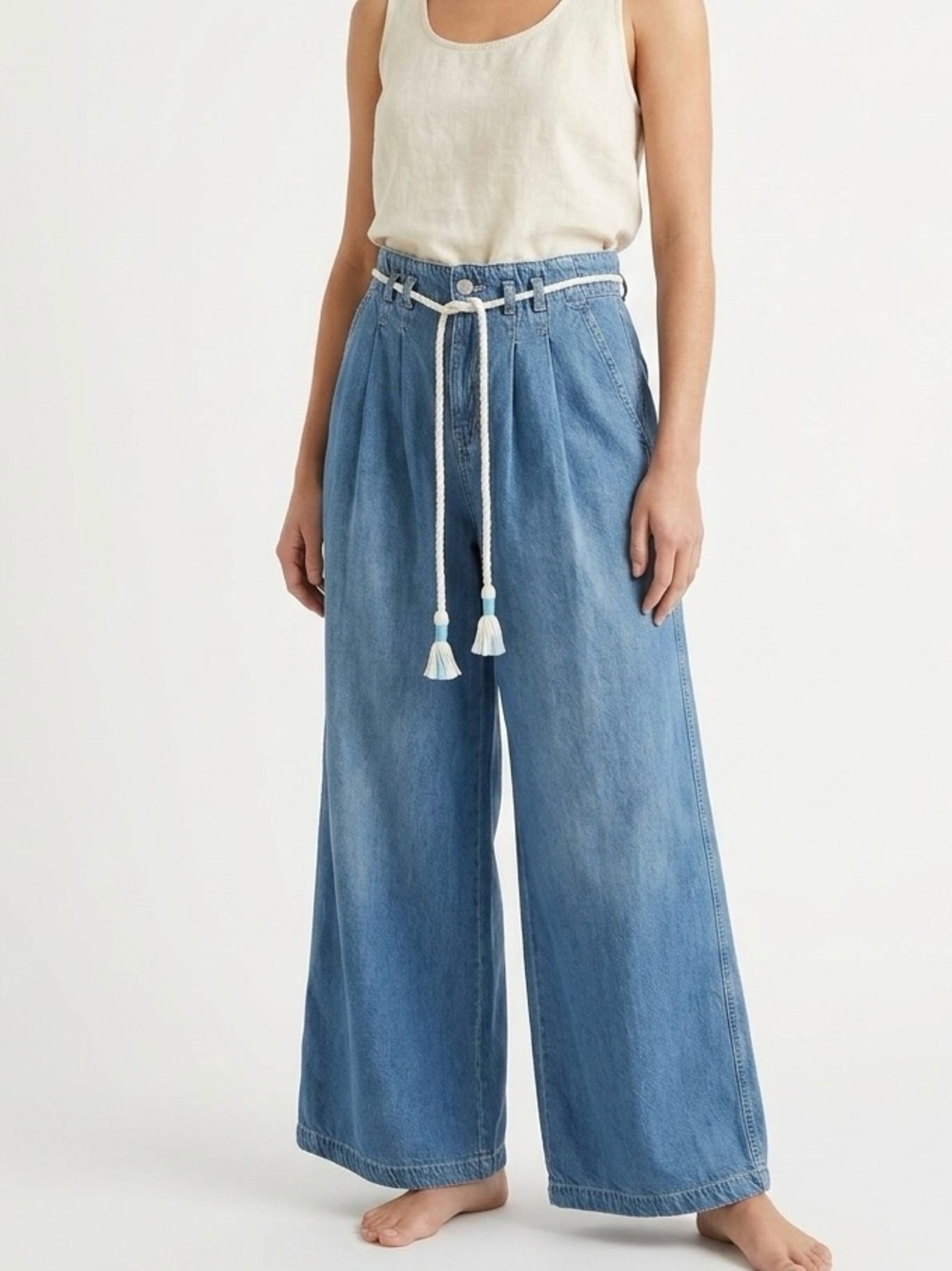 Free People We The Free Dakota Wide Leg Cinched Pull On Denim Jeans Boho S